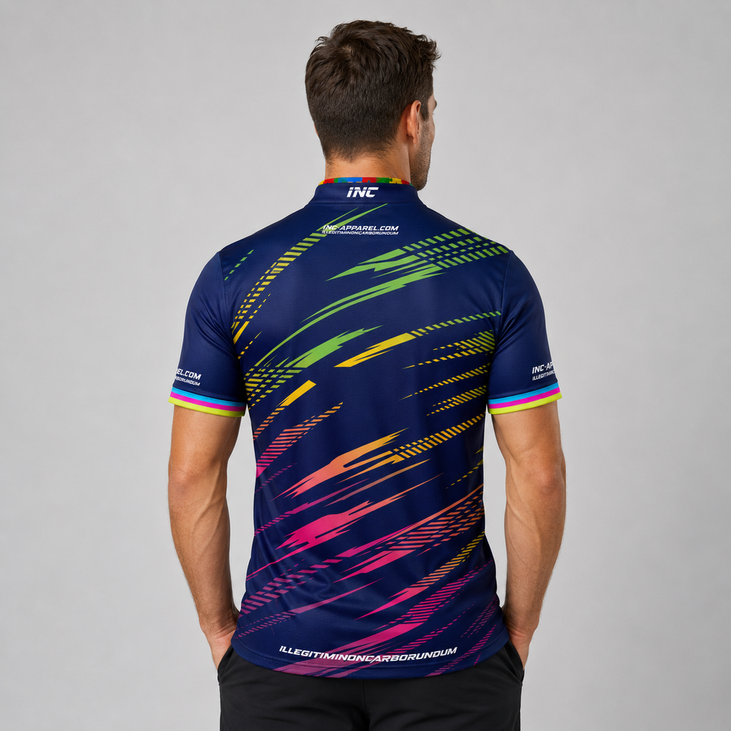 Infinita Blue Rainbow Streaks Darts/Pool Shirt - Mens/Youth