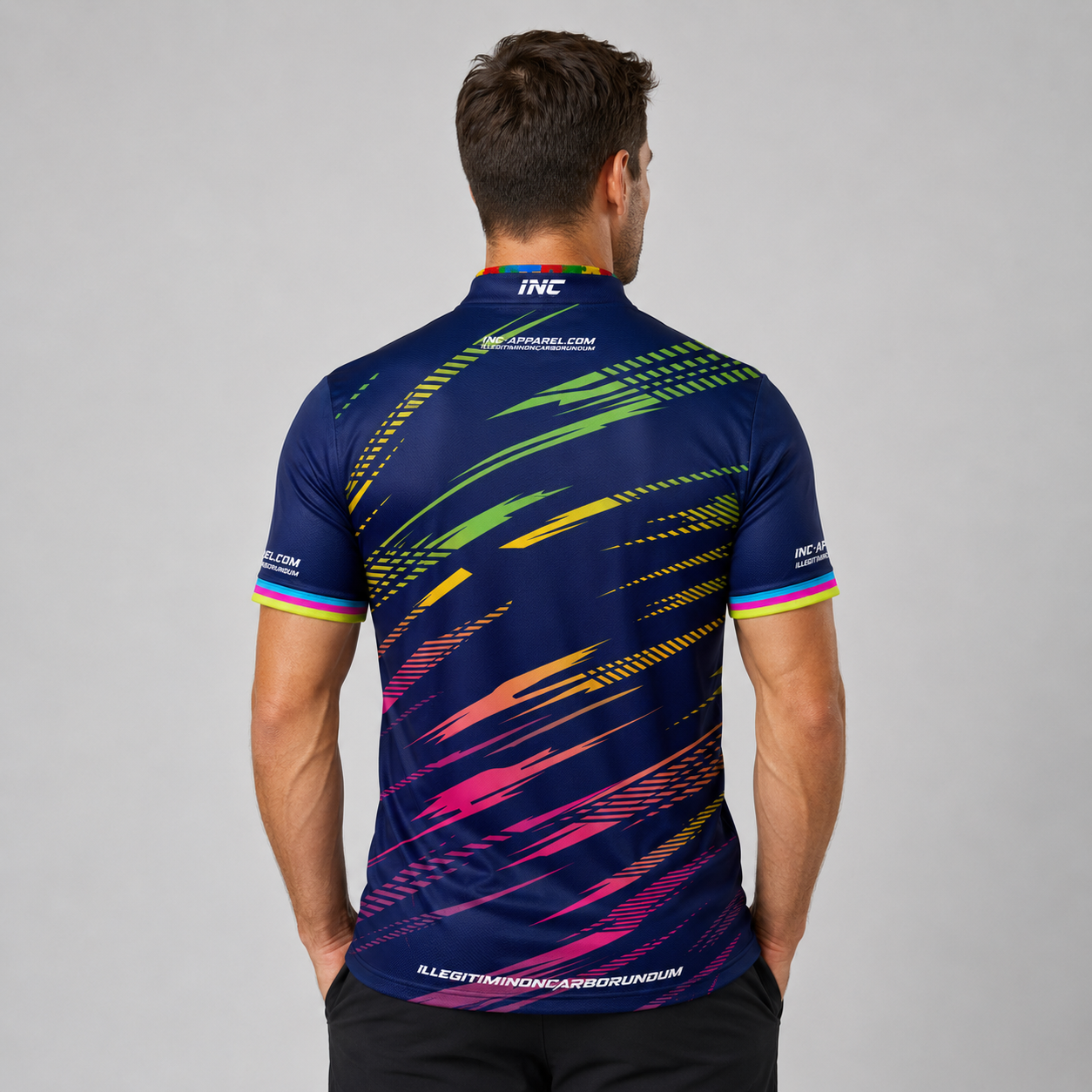 Infinita Blue Rainbow Streaks Darts/Pool Shirt - Mens/Youth