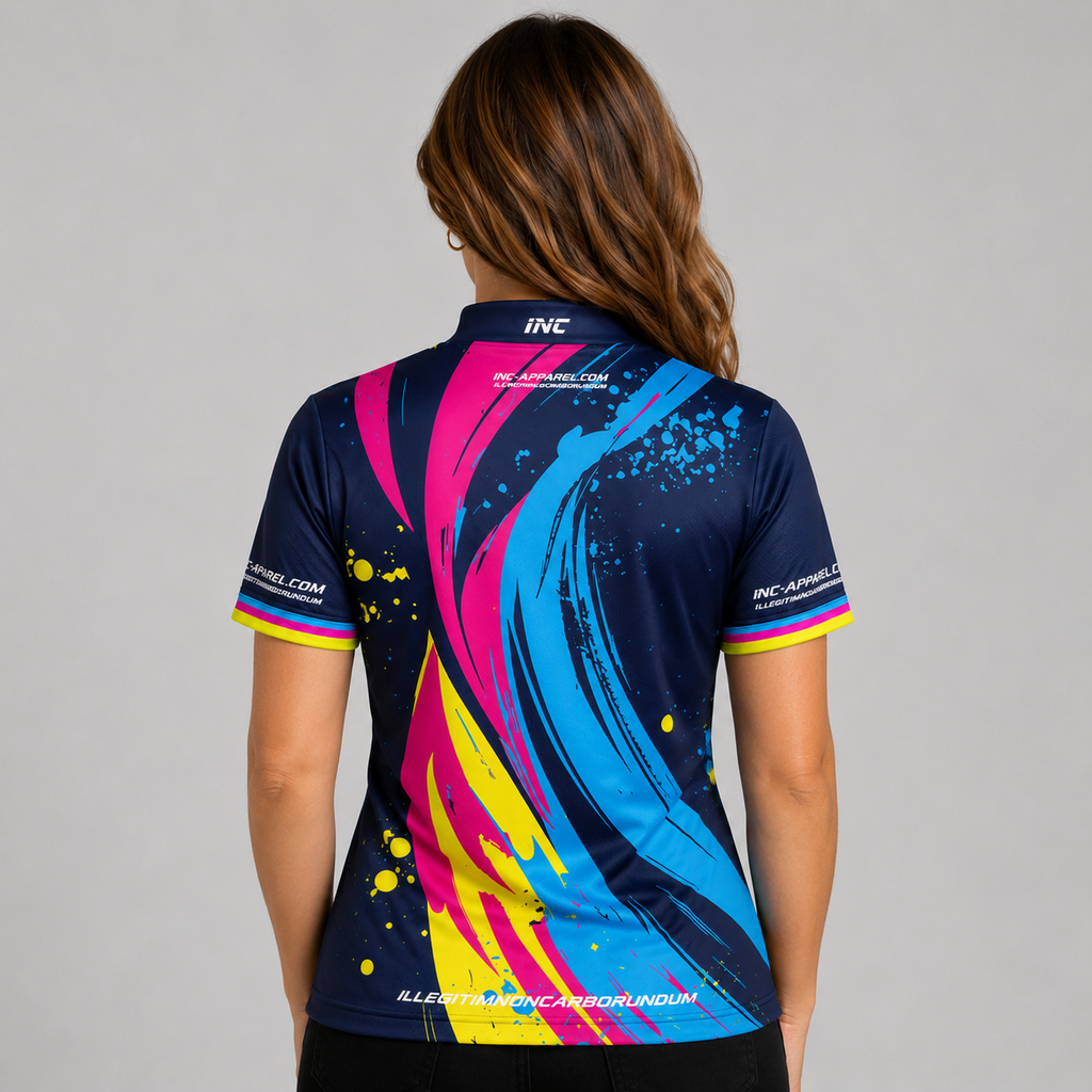 Infinita Blue Rainbow Swoosh Darts/Pool Shirt - Womens