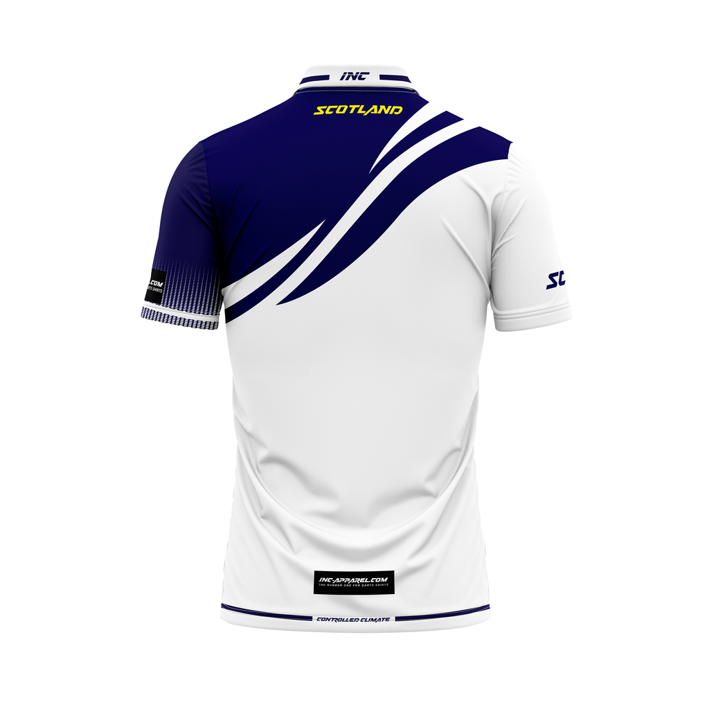 Junior Darts Corporation Scotland Polo Gibraltar Darts Shirt – White (Craig) – Back View | INC-APPAREL