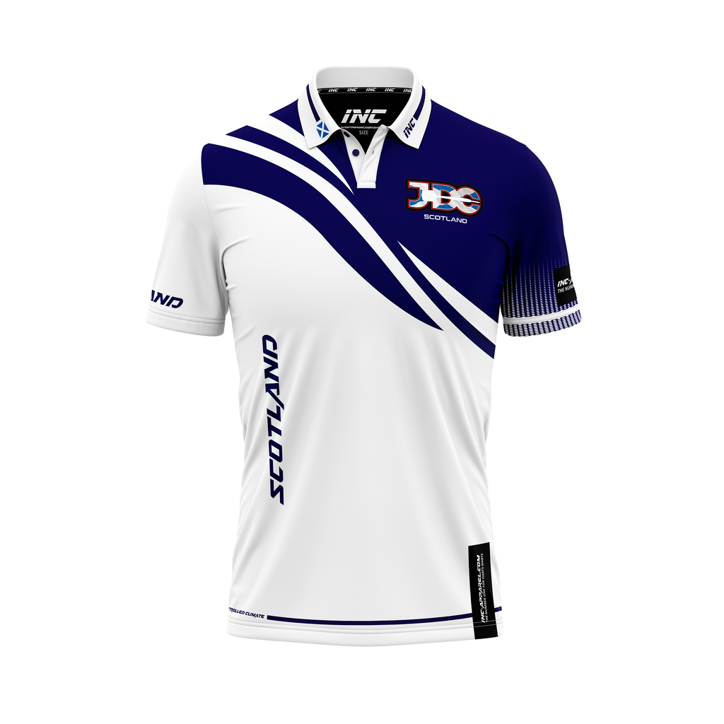 Junior Darts Corporation Scotland Polo Gibraltar Darts Shirt – White (Craig) – Front View | INC-APPAREL
