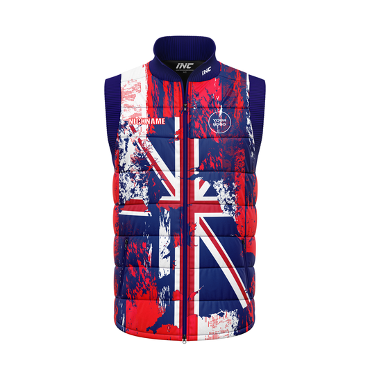 Magna Britannia Gilet with Union Jack detail, a sleeveless vest for darts and pool players - Front View | INC-APPAREL