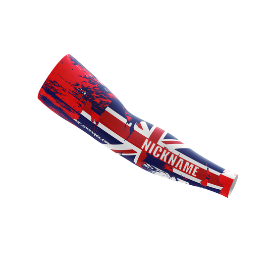 Magna Britannia Pool Sleeve with a Union Jack design on a white compression sleeve, for enhanced performance in cue sports | INC-APPAREL