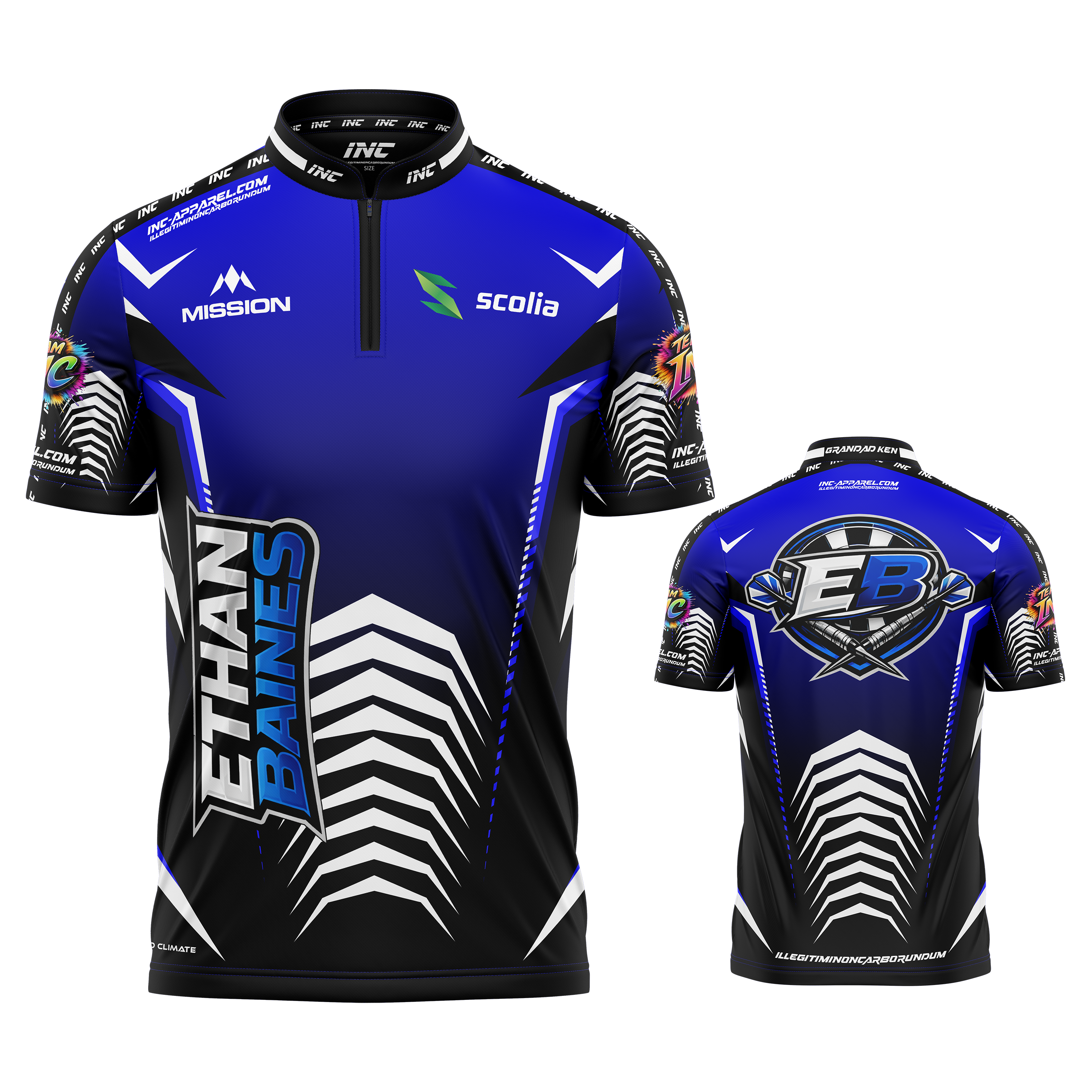 Official Ethan Baines Blue and Black Darts Shirt from INC-APPAREL