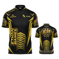 Official Ethan Baines gold black darts shirt front view professional dart shirt