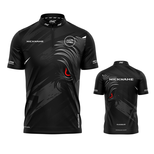 Acies Falco Black and Grey Darts Shirt from INC-APPAREL – made-to-order performance darts shirt with breathable fabric and professional grey design.