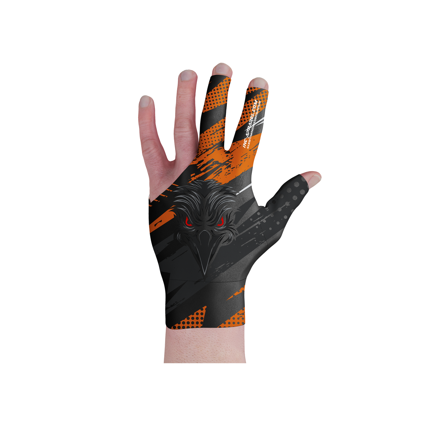 Acies Falco Orange Pool Glove from INC-APPAREL – made-to-order performance pool glove with breathable fabric, non-slip grip, and bold orange design.