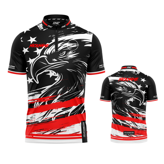 Combined front and back view of the Alpha Aquila Pro1 Darts Shirt from INC-APPAREL