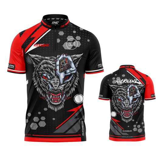Combined front and back view of the Alpha Lupus Pro1 Darts Shirt from INC-APPAREL