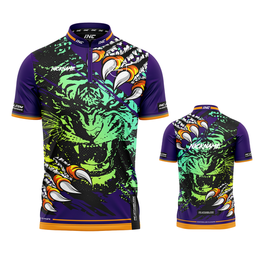 Combined front and back view of the Alpha Tigridis Pro1 Darts Shirt from INC-APPAREL