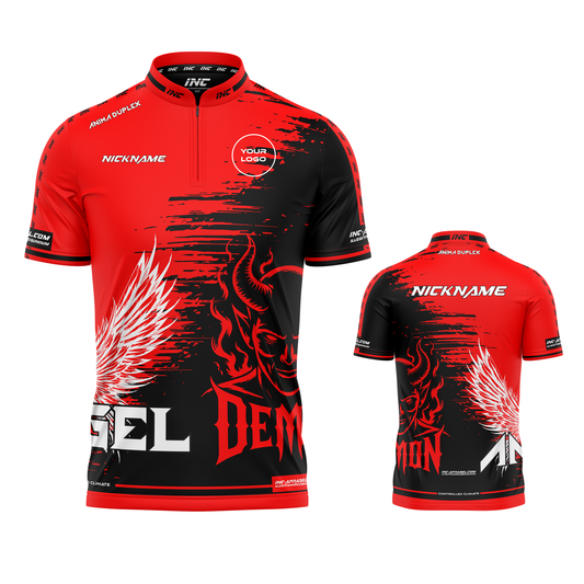Anima Duplex Red and Black PRO1 Collar Darts Shirt – custom professional darts teamwear from INC-APPAREL