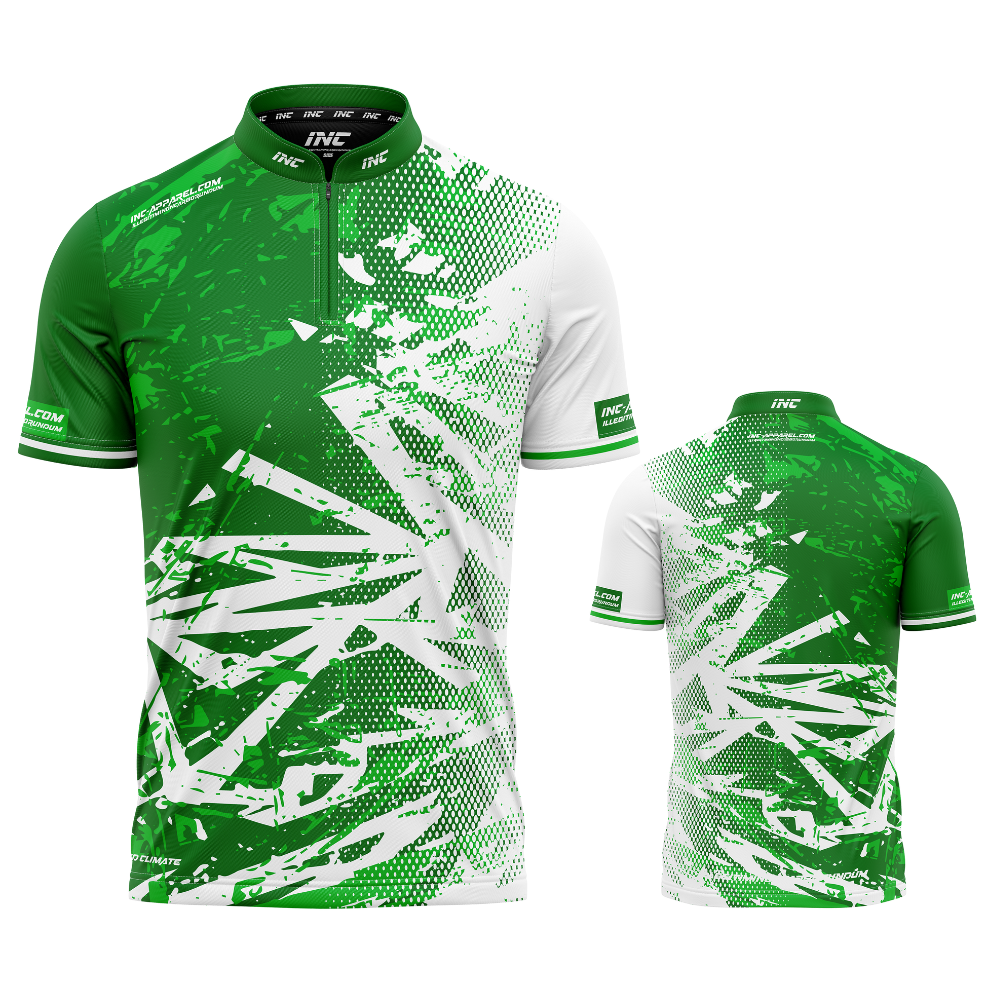 Bicolor white and green personalised darts team shirt made to order with performance fabric and professional fit from INC-APPAREL