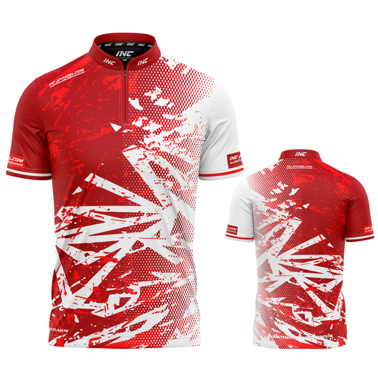 Bicolor white and red personalised darts team shirt made to order with performance fabric and professional fit from INC-APPAREL