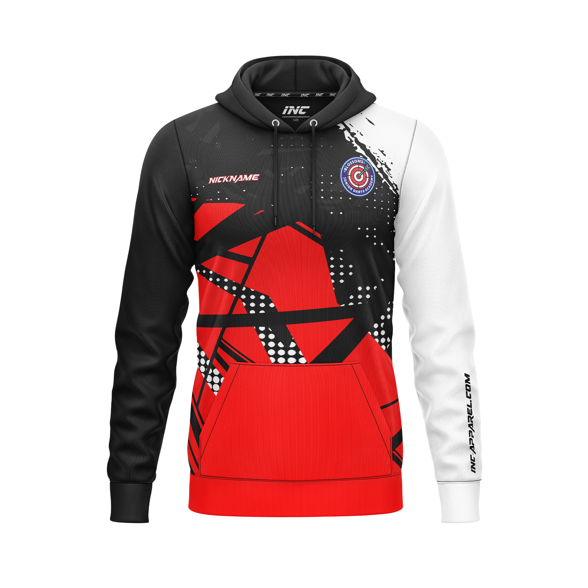 Blossoms Junior Darts Academy Hoodie – Front View | INC-APPAREL