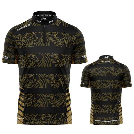 Elegantia Black and Gold Darts/Pool Team Shirt from INC-APPAREL – custom team shirt for pool academies and competitive clubs.