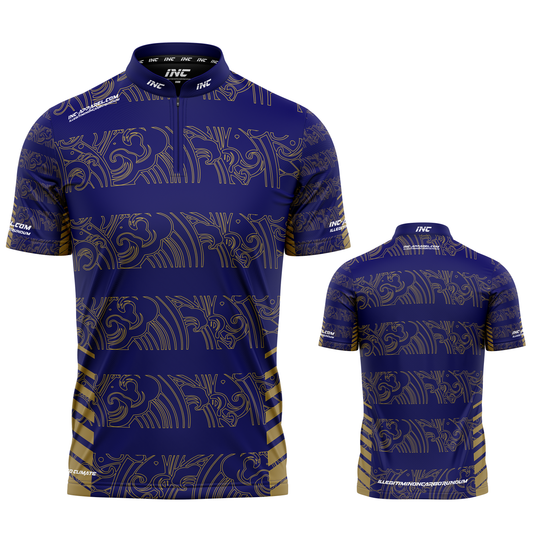 Elegantia Blue and Gold Darts/Pool Team Shirt from INC-APPAREL – custom team shirt for pool academies and competitive clubs.