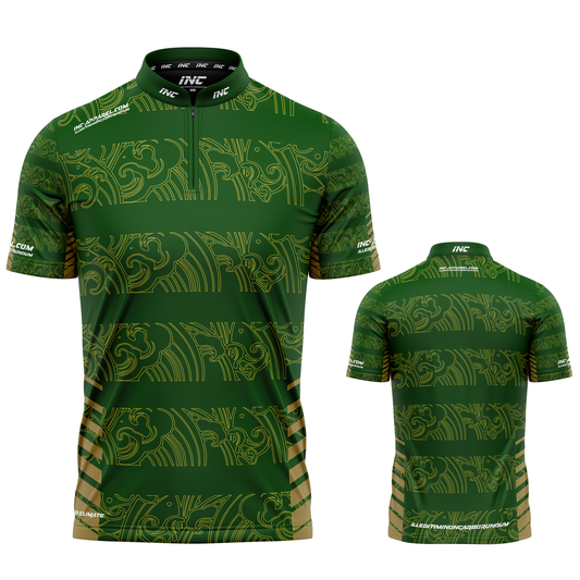 Elegantia Green and Gold Darts/Pool Team Shirt from INC-APPAREL – custom team shirt for pool academies and competitive clubs.
