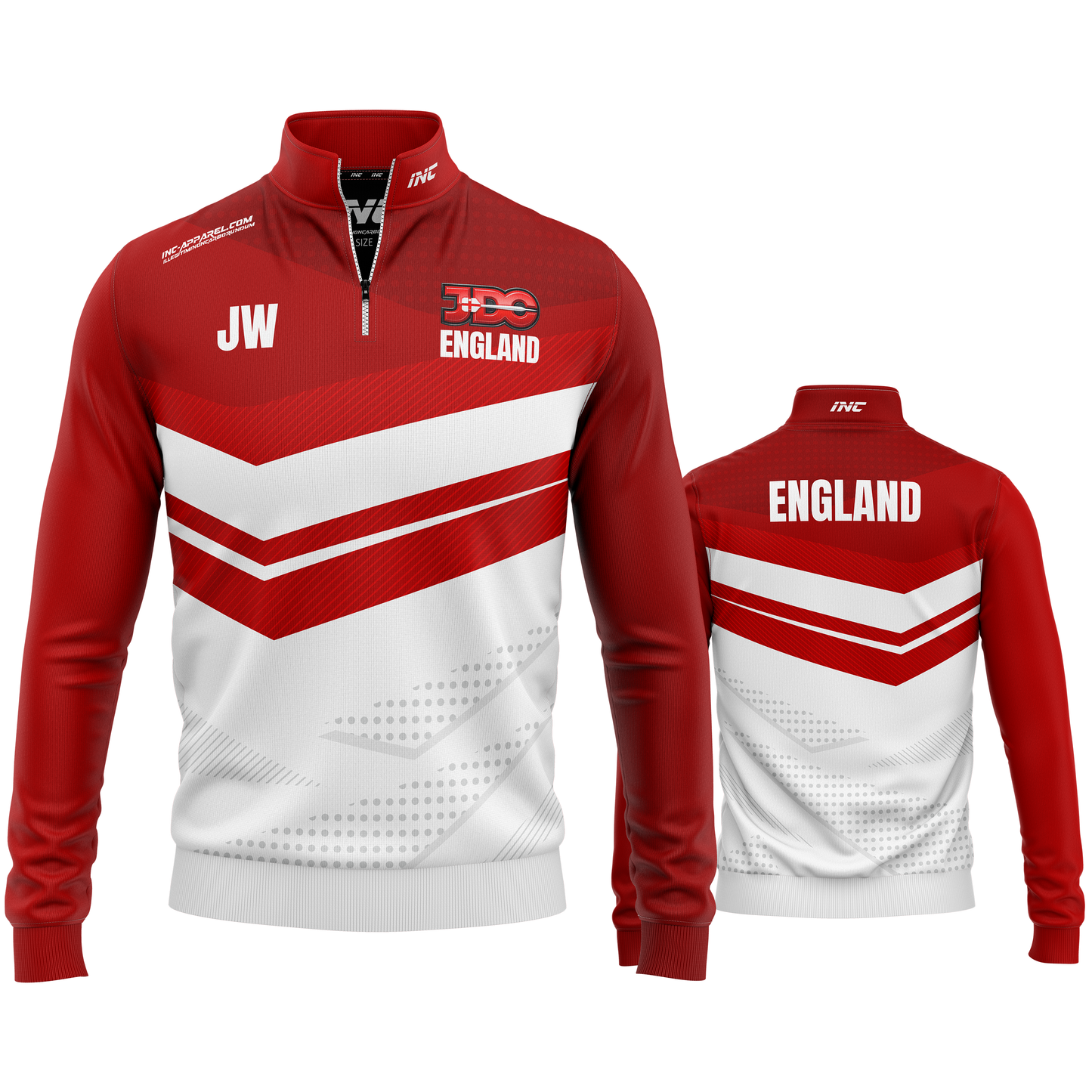 Official England JDC Darts Quarter Zip Midlayer – Both Views Featuring Sleek Performance Design | INC-APPAREL