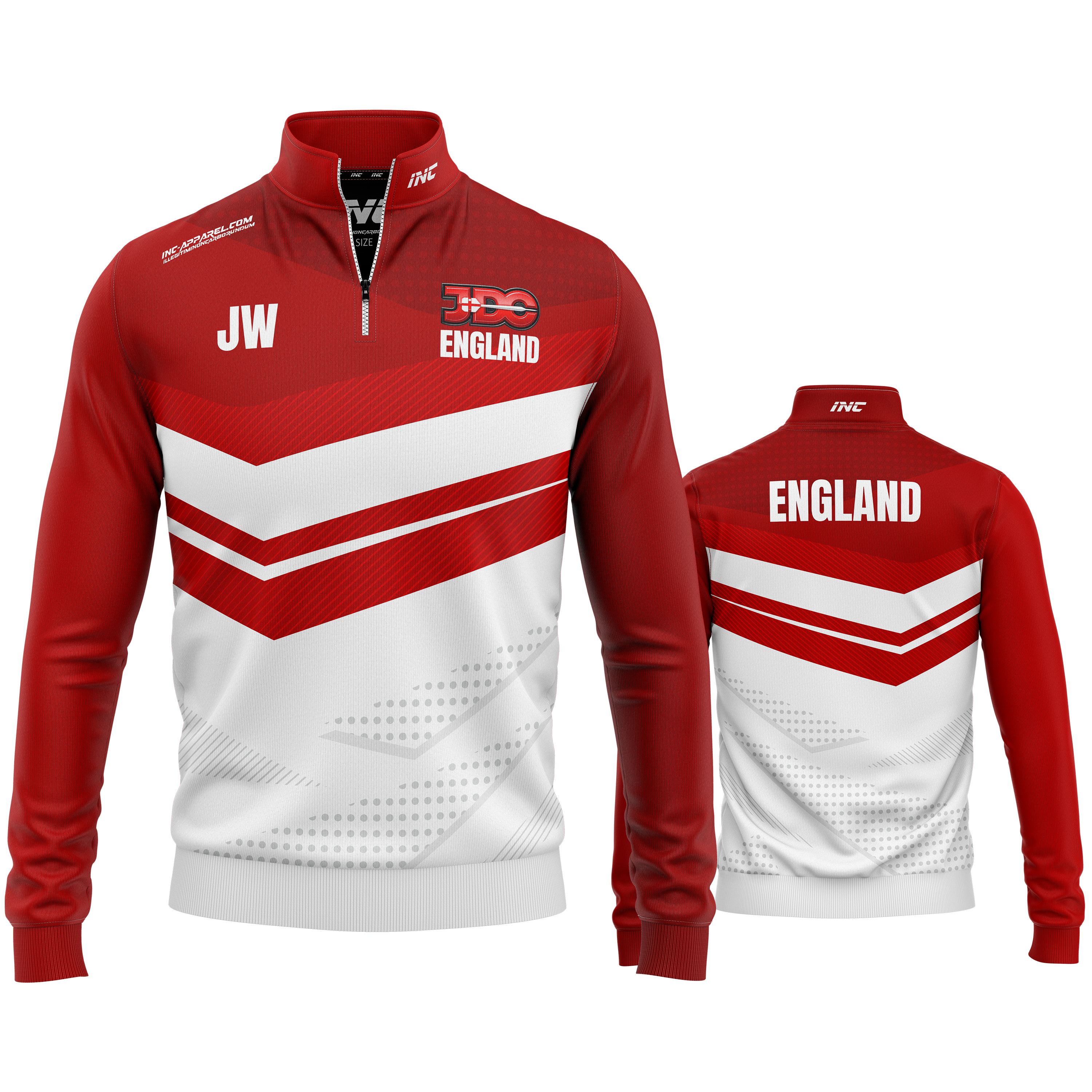 Official England JDC Darts Quarter Zip Midlayer – Both Views Featuring Sleek Performance Design | INC-APPAREL