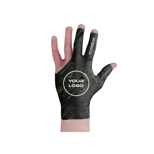 Fatum Manus Black Pool Glove from INC-APPAREL – black performance cue glove with breathable spandex and Hand of Fate design.