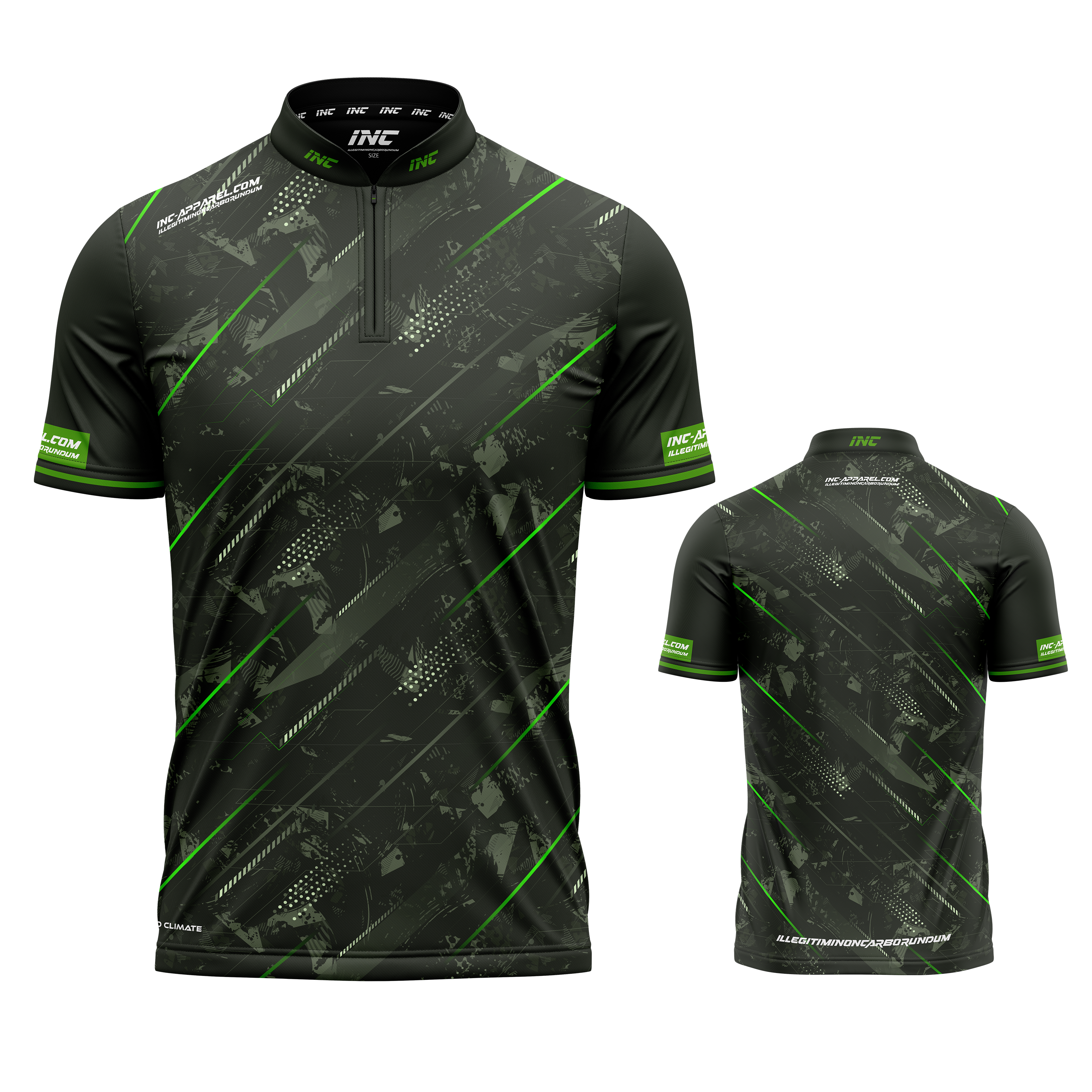 Fatum Manus Green Custom Pool Shirt from INC-APPAREL – lightweight performance pool shirt with XPRO collar and customizable green design.