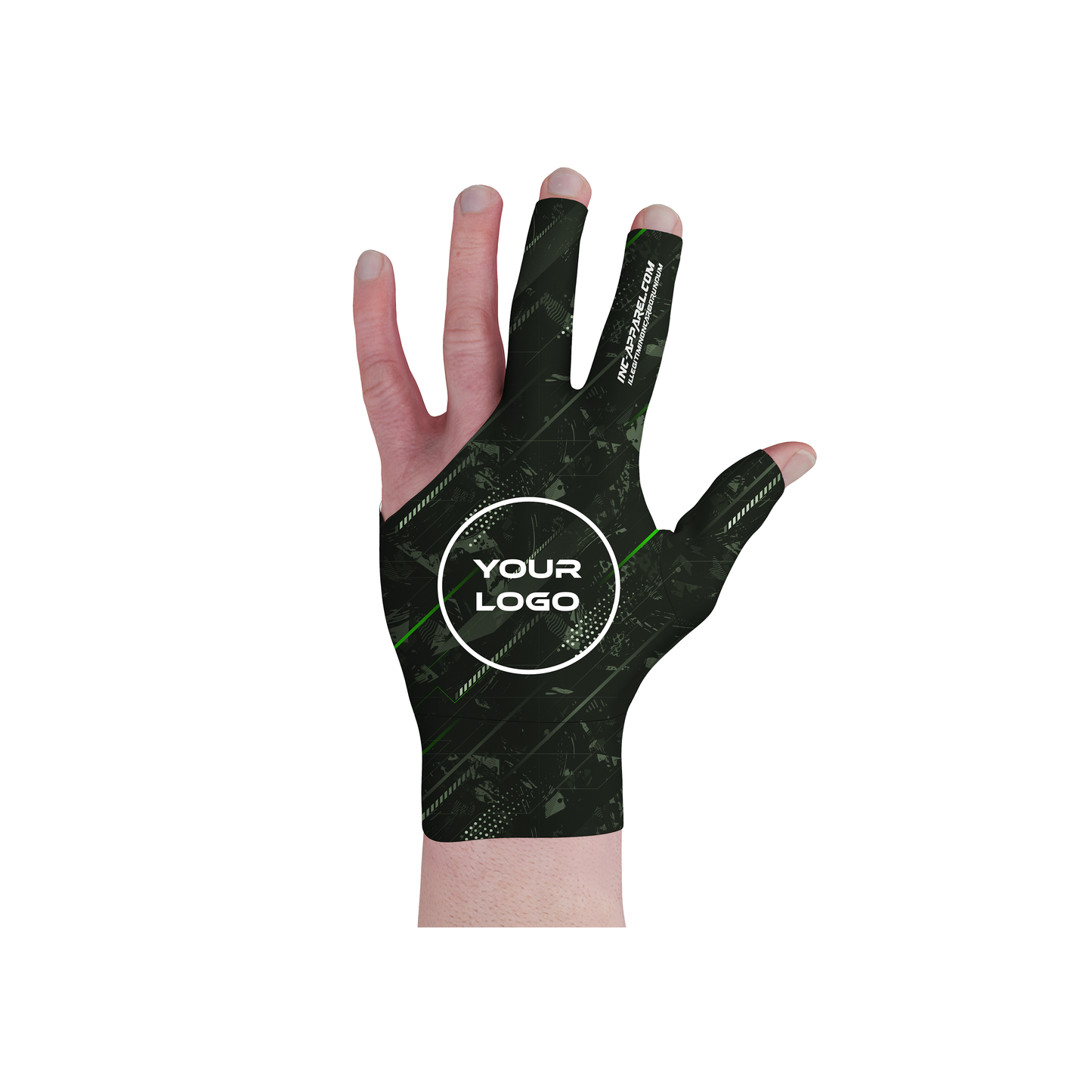 Fatum Manus Green Pool Glove from INC-APPAREL – green performance pool glove with breathable spandex and Hand of Fate design.