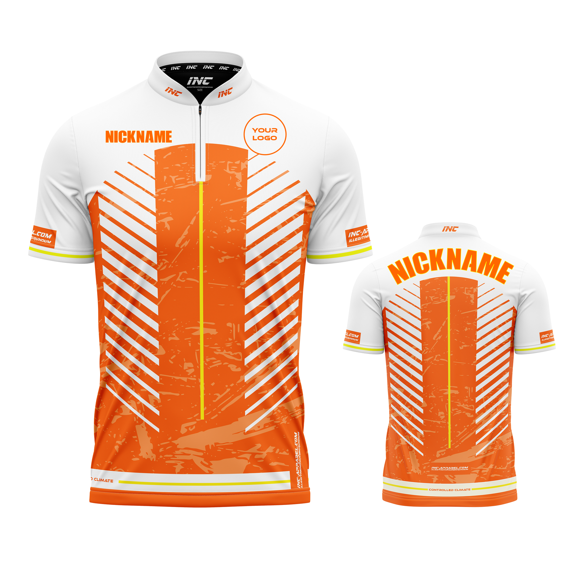 Glacialis Lumen orange white and yellow XPRO Collar custom pool shirt from INC-APPAREL