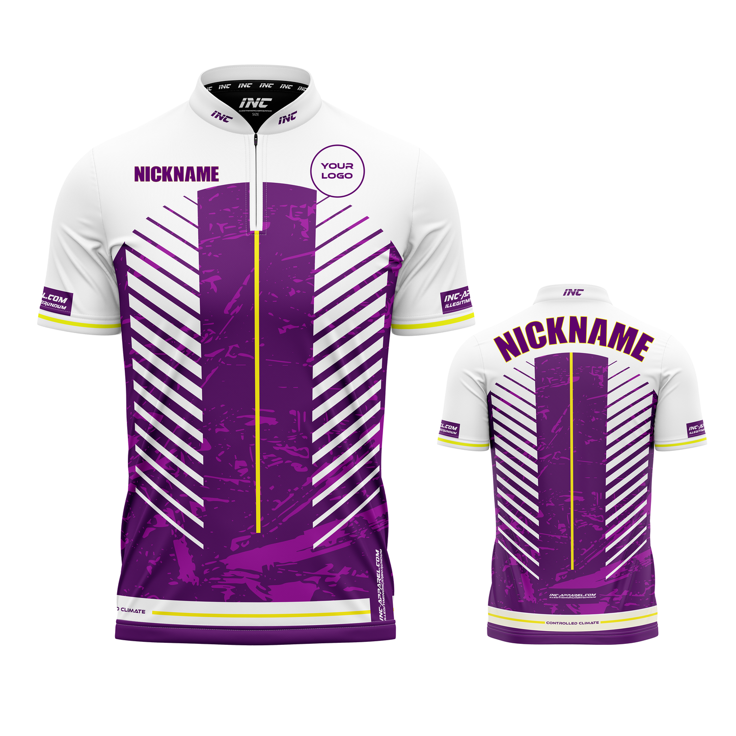 Glacialis Lumen purple white and yellow XPRO Collar custom pool shirt from INC-APPAREL