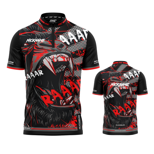 Combined front and back view of the Gorilla Beringei Pro1 Darts Shirt from INC-APPAREL