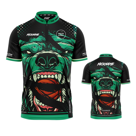 Combined front and back view of the Gorilla Gigas Pro1 Darts Shirt from INC-APPAREL