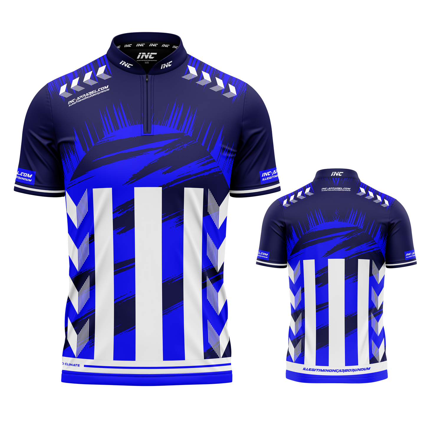 Imperator Corde blue pool shirt front and back view professional competition pool shirt from INC-APPAREL