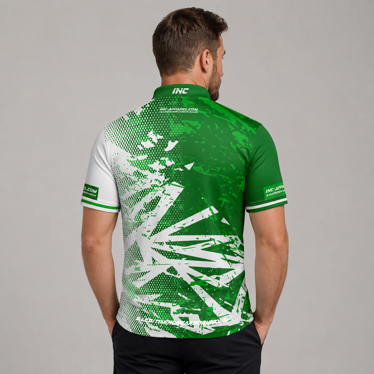 Back view of the Men and Youth Bicolor pool shirt, showing the continuous green and white team contrast paneling.
