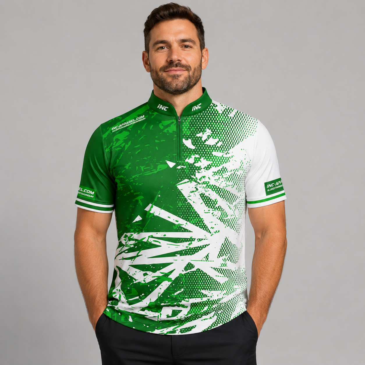 Front view of the Men and Youth Bicolor pool shirt, featuring a clean split or paneled green and white performance design.