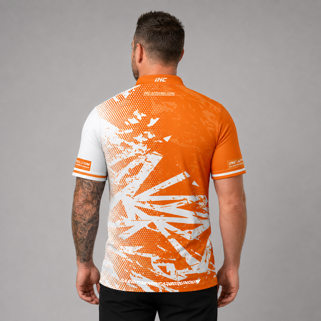 Back view of the Men and Youth Bicolor pool shirt, showing the continuous orange and white team contrast paneling.