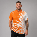 Front view of the Men and Youth Bicolor pool shirt, featuring a clean split or paneled orange and white performance design.