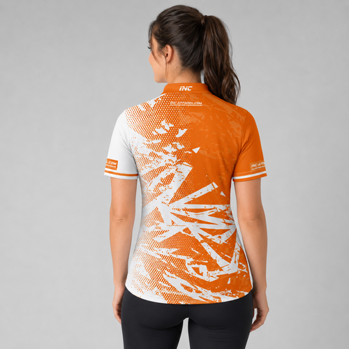 Back view of the Womens Bicolor pool shirt, showing the continuous orange and white team contrast paneling.