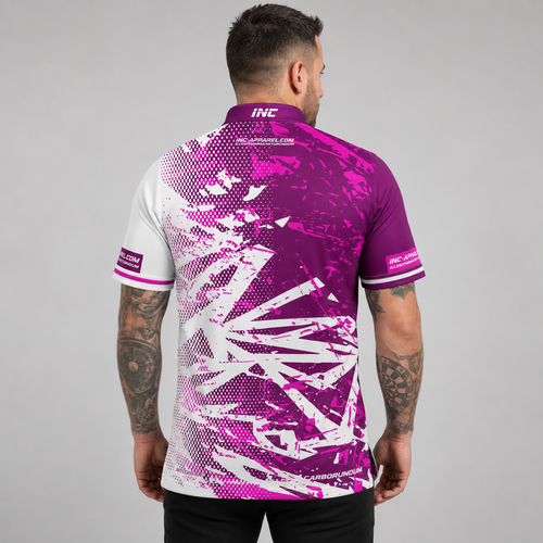 Back view of the Men and Youth Bicolor pool shirt, showing the continuous pink and white team contrast paneling.