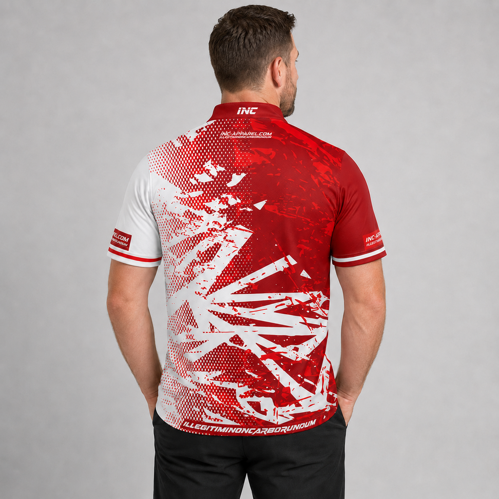 ack view of the Men and Youth Bicolor pool shirt, showing the continuous red and white team contrast paneling.
