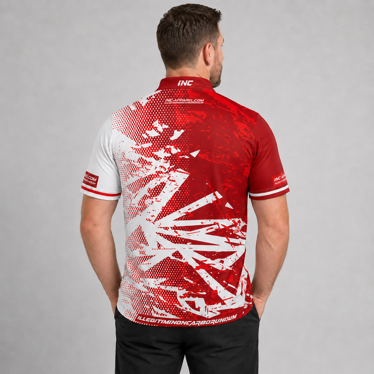 ack view of the Men and Youth Bicolor pool shirt, showing the continuous red and white team contrast paneling.