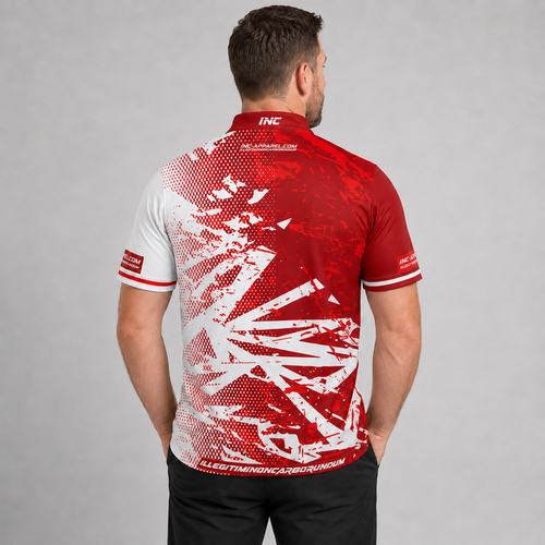 ack view of the Men and Youth Bicolor pool shirt, showing the continuous red and white team contrast paneling.