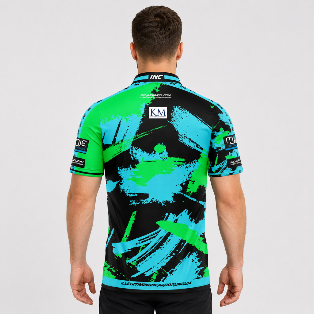 Back view of The Cue Club Men and Youth Cue Tang Clan Pool Shirt, showing the breathable back paneling and clean athletic cut.