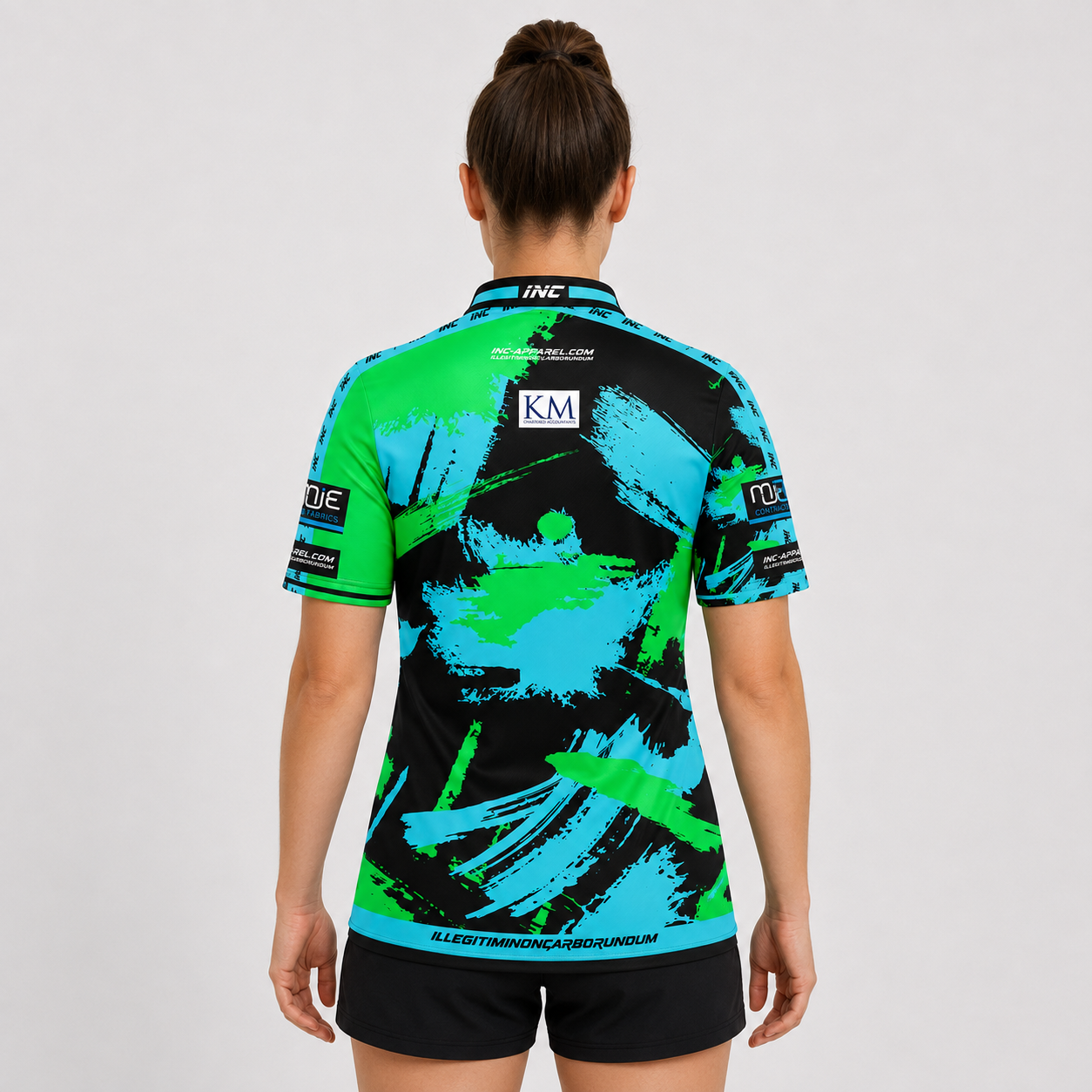 Back view of The Cue Club Women's Cue Tang Clan Pool Shirt, showing the breathable contoured back paneling and streamlined shoulder cut.