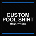Front view of the Custom Men and Youth Pool Shirt, showcasing customizable collar options, logo placement areas, optional chest pocket, and an athletic silhouette.