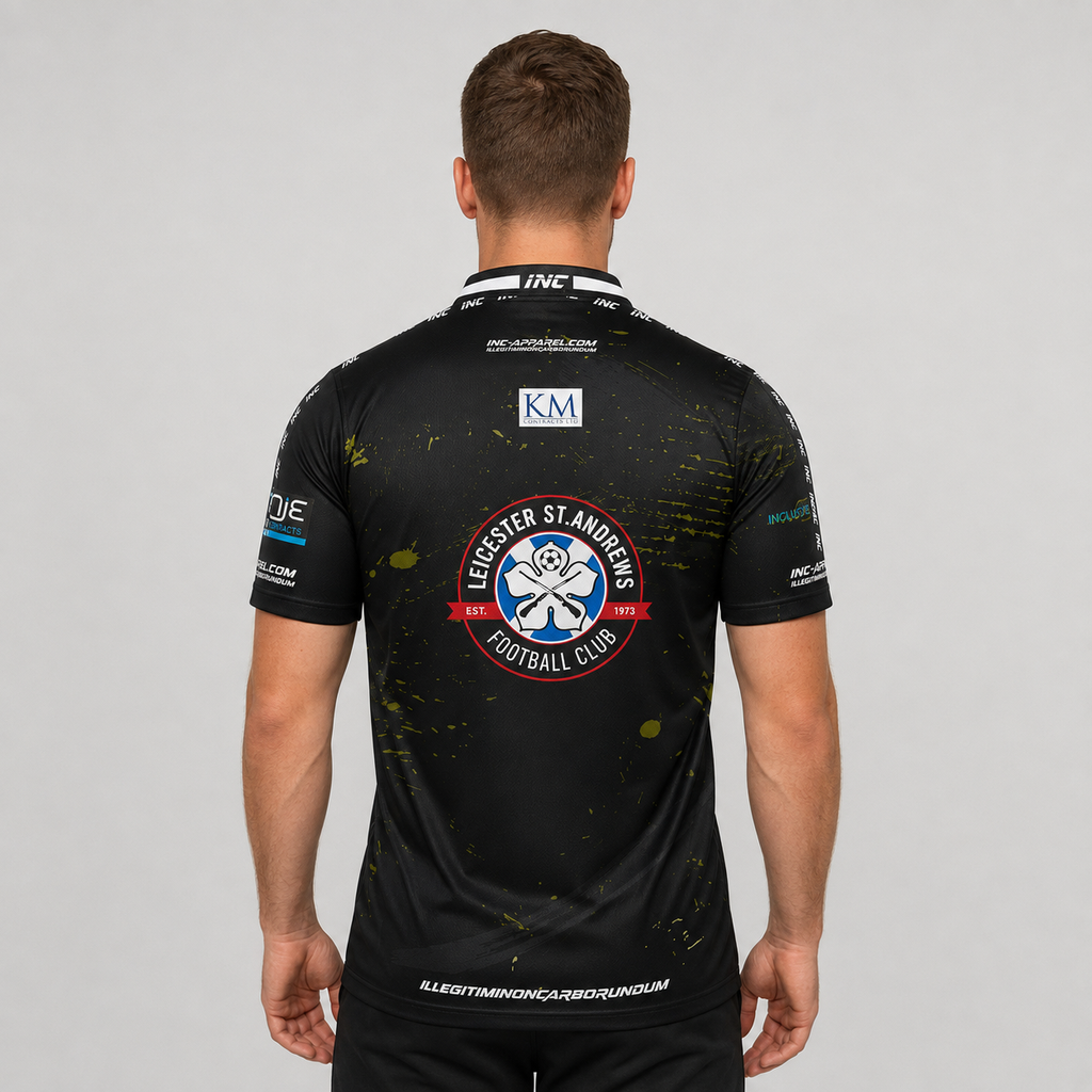 Back view of The Cue Club Men and Youth Leicester St Andrews Pool Shirt, highlighting the breathable back paneling and clean athletic shoulder cut.