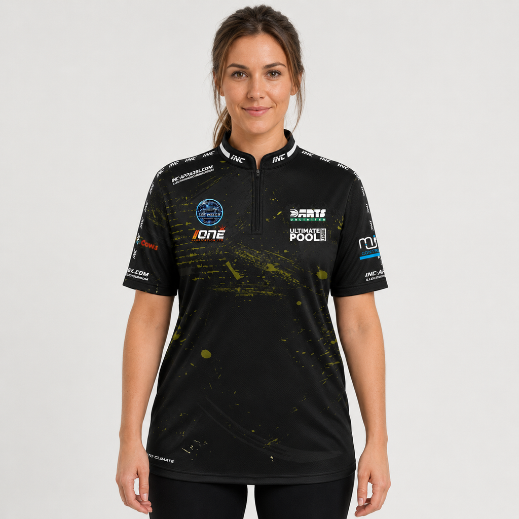Front view of The Cue Club Women's Leicester St Andrews Pool Shirt, displaying the tailored athletic silhouette, stylish collar, and official club crest.