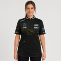 Front view of The Cue Club Women's Leicester St Andrews Pool Shirt, displaying the tailored athletic silhouette, stylish collar, and official club crest.