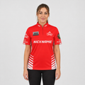 Front view of the Official Aim For Tops Women's Darts Shirt, featuring the custom target graphic, tailored feminine silhouette, and structured collar.