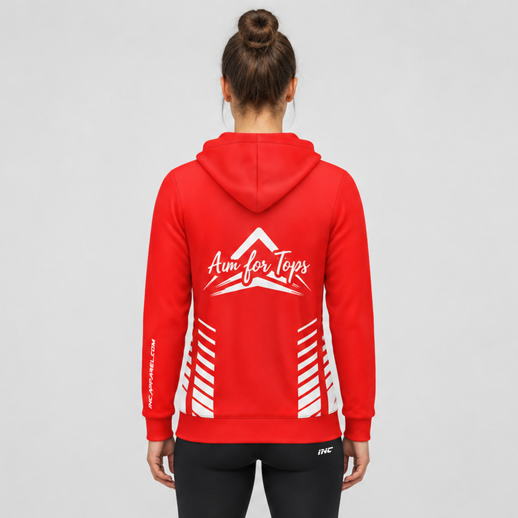 Back view of the Official Aim For Tops Unisex Hoodie, showing the clean fleece construction and dual-lined hood detail.