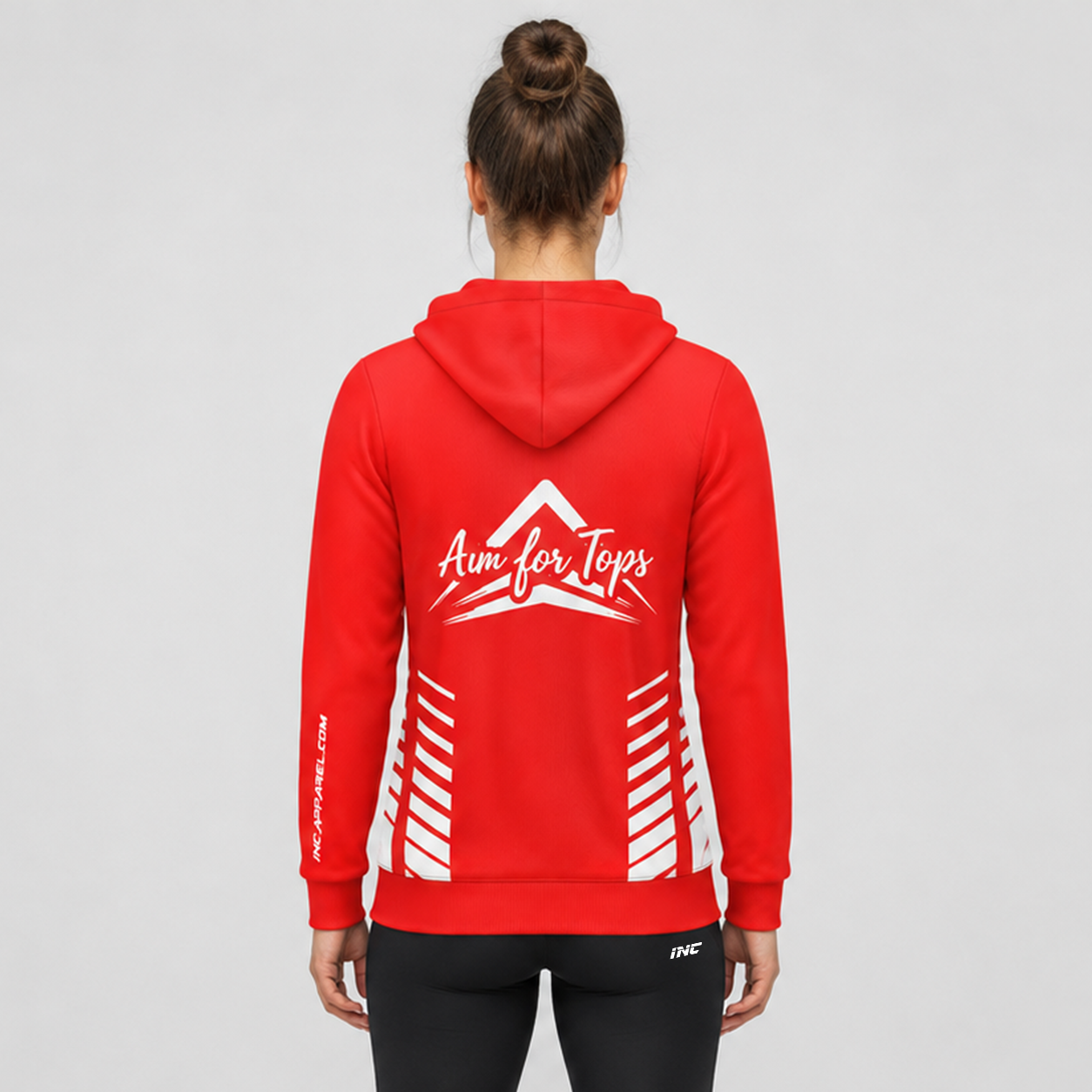Back view of the Official Aim For Tops Unisex Hoodie, showing the clean fleece construction and dual-lined hood detail.