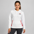 Front view of the Official Aim For Tops Unisex White Hoodie, featuring the custom target graphic, crisp white finish, and comfortable kangaroo pocket.